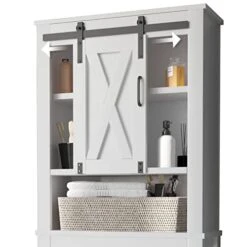 SOSPIRO Farmhouse Over The Toilet Storage With Sliding Barn Door, Freestanding Bathroom Over The Toilet Organizer Above Toilet Storage Cabinet With Adjustable Shelf, Tall Bathroom Space Saver, White1 -Moen Shop 41PtC7FKnPL