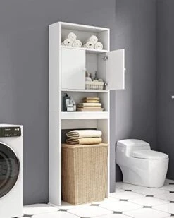 Aisfure Over The Toilet Storage Cabinet White 77", 3-Tier Bathroom Space Saver, Bathroom Organizer Shelf Over Toilet, Freestanding Multifunctional Laundry Organizer Toilet Rack -Moen Shop 41QDfbI5bEL