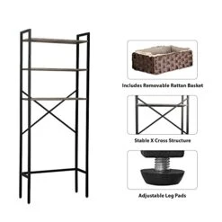 Holywarm Over The Toilet Storage With Basket 3-Tier Over The Toilet Storage Cabinet With Adjustable Feet,Multifunctional Over Toilet Bathroom Organizer Bathroom Shelves Easy To Assemble, Greige -Moen Shop 41QNWWVma0L