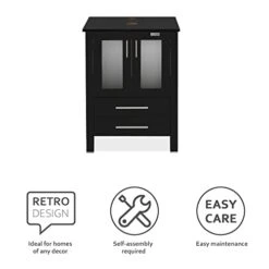 Eclife 24” Bathroom Vanity Cabinet Modern Pedestal Cabinets Pedestal Stand Wood With Bathroom Vanity Mirror Soft Closing Doors Set, Black -Moen Shop 41RJyL9NShL