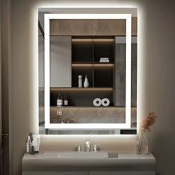 SHUAFA LED Mirror For Bathroom, 24x32 Inch Backlit + Front Lighted Bathroom Mirror With Lights, High-Density Double Light Strips, 3 Colors, Shatter-Proof, Anti-Fog And Brightness Memory 23 SHUAFA LED Mirror For Bathroom, 24x32 Inch Backlit + Front Lighted Bathroom Mirror With Lights, High-Density Double Light Strips, 3 Colors, Shatter-Proof, Anti-Fog And Brightness Memory -Moen Shop 41RUFkAg9SL. AC
