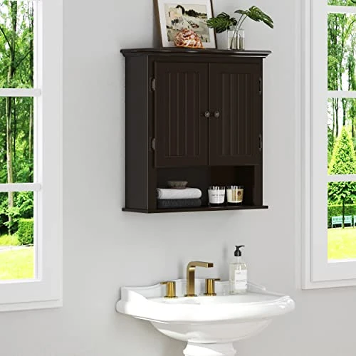 UTEX Bathroom Cabinet Wall Mounted, Wood Hanging Cabinet, Wall Cabinets With Doors And Shelves Over The Toilet For Bathroom,Espresso 4 UTEX Bathroom Cabinet Wall Mounted, Wood Hanging Cabinet, Wall Cabinets With Doors And Shelves Over The Toilet For Bathroom,Espresso - Image 2