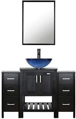 Eclife 48" Bathroom Vanity Black W/Side Cabinet Combo Modern Pedestal Cabinet Set Pedestal Stand Wood With Bathroom Vanity Mirror Soft Closing Cabinet Doors Set (B06 2B11) -Moen Shop 41RpaDZcMRL. AC