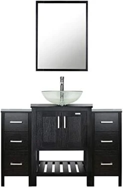 Eclife 48" Bathroom Vanity Black W/Side Cabinet Combo Modern Pedestal Cabinet Set Pedestal Stand Wood With Bathroom Vanity Mirror Soft Closing Cabinet Doors Set (B06 2B11) -Moen Shop 41Rt6h43nTL. AC