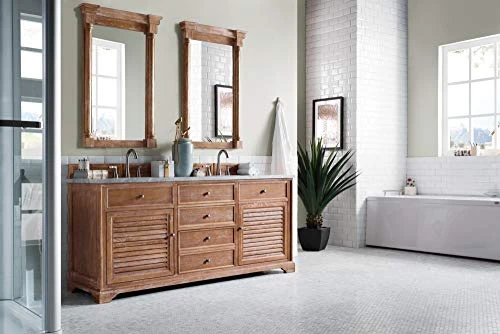 Savannah 72" Double Vanity Cabinet, Driftwood, With 3 CM Eternal Jasmine Pearl Quartz Top W/Sink 5 Savannah 72" Double Vanity Cabinet, Driftwood, With 3 CM Eternal Jasmine Pearl Quartz Top W/Sink - Image 3