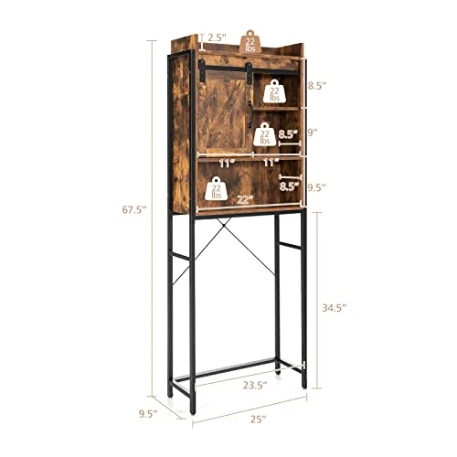 LOKO Over The Toilet Storage Cabinet, Freestanding Bathroom Space Saver With Adjustable Shelves & Sliding Barn Door, 4-Tier Over Toilet Bathroom Organizer, 25 X 9.5 X 67.5 Inches (Rustic Brown) 5 LOKO Over The Toilet Storage Cabinet, Freestanding Bathroom Space Saver With Adjustable Shelves & Sliding Barn Door, 4-Tier Over Toilet Bathroom Organizer, 25 X 9.5 X 67.5 Inches (Rustic Brown) - Image 3