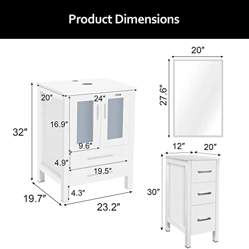Eclife 72" White Bathroom Vanity W/White Side Cabinet Combo Modern Pedestal Cabinet Set Pedestal Stand Wood With Bathroom Vanity Mirror Drawers Soft Closing Cabinet Doors Set (2B02W 2B11W) 4 Eclife 72" White Bathroom Vanity W/White Side Cabinet Combo Modern Pedestal Cabinet Set Pedestal Stand Wood With Bathroom Vanity Mirror Drawers Soft Closing Cabinet Doors Set (2B02W 2B11W) - Image 2