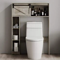 Landia Home Over The Toilet Storage Shelving - Bathroom Shelf And Cabinet With Sliding Barn Door -Moen Shop 41S6BXRczHL