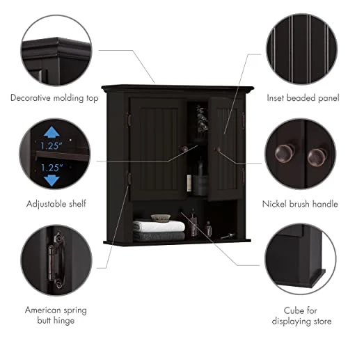 UTEX Bathroom Cabinet Wall Mounted, Wood Hanging Cabinet, Wall Cabinets With Doors And Shelves Over The Toilet For Bathroom,Espresso 7 UTEX Bathroom Cabinet Wall Mounted, Wood Hanging Cabinet, Wall Cabinets With Doors And Shelves Over The Toilet For Bathroom,Espresso - Image 5