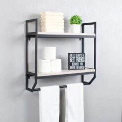 2-Tier Metal Industrial 23.6" Bathroom Shelves Wall Mounted,Rustic Wall Shelf Over Toilet,Towel Rack With Towel Bar,Utility Storage Shelf Rack, Floating Shelves Towel Holder,Black Brush Silver -Moen Shop 41SMNSVJGYL. AC