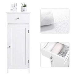 VASAGLE Bathroom Floor Cabinet Wooden Storage Organizer Unit With Drawer And Adjustable Shelf For Living Room White -Moen Shop 41SkHht8a1L
