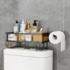 Over The Toilet Storage, Bathroom Organizer Shelves,Multifunctional Toilet Rack, No Drilling Space Saver With Wall Mounting Design,with Hook & Adhesive Base, Black