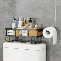 Over The Toilet Storage, Bathroom Organizer Shelves,Multifunctional Toilet Rack, No Drilling Space Saver With Wall Mounting Design,with Hook & Adhesive Base, Black 15 Over The Toilet Storage, Bathroom Organizer Shelves,Multifunctional Toilet Rack, No Drilling Space Saver With Wall Mounting Design,with Hook & Adhesive Base, Black -Moen Shop 41SnmpEIcGL. AC