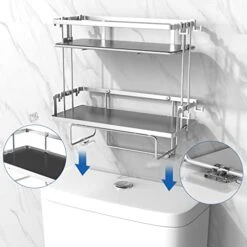 Misounda Over The Toilet Storage,Toilet Rack,Toilet Storage Rack, 2-Tier Bathroom Organizer Shelves With Divider,No Drilling Space Saver With Wall Mounting Design，White -Moen Shop 41SzHYDUsbL