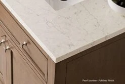 Savannah 72" Double Vanity Cabinet, Driftwood, With 3 CM Eternal Jasmine Pearl Quartz Top W/Sink