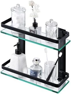 KES Bathroom Glass Shelf Extra 8 MM-Thick Tempered Glass Anodized Aluminum 2 Tier Rectangular Storage Organizer Wall Mount Black, A4126B-BK -Moen Shop 41TTMg3lDjS. AC
