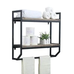2-Tier Metal Industrial 23.6" Bathroom Shelves Wall Mounted,Rustic Wall Shelf Over Toilet,Towel Rack With Towel Bar,Utility Storage Shelf Rack, Floating Shelves Towel Holder,Black Brush Silver -Moen Shop 41TiOboU9yL