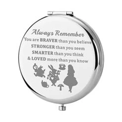 KEYCHIN Alice Fans Pocket Mirror Alice Fairy Tales Gift Always Remember You Are Braver Stronger Smarter Than You Think Compact Makeup Mirror For Women Girls Teenagers (Alice Mirror)