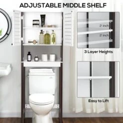 VOWNER Over The Toilet Storage Cabinet, 3-Tier Bathroom Organizer With Louvered-Style Doors And Adjustable Shelf, White And Coffee Brown MDF Board -Moen Shop 41TzF2PGCcL