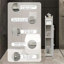 KISSWILL Small Bathroom Storage Cabinet, Slim Toilet Paper Storage Cabinet With 2 Doors & Shelves, Over Toilet Storage Cabinet For Skinny Bathroom Space Corner (White) -Moen Shop 41UBqkfx7hL