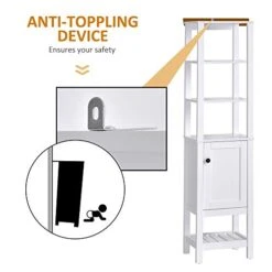 HOMCOM Freestanding Wood Bathroom Storage Tall Cabinet Organizer Tower With Shelves & Compact Design, White -Moen Shop 41UGa1EZrCL