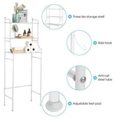 Liusin 3-Tier Bathroom Shelf Over The Toilet Space Saver Shelf Bathroom Storage Cabinet Tower Toilet Shelf Organizer Stand Unit Metal Frame Study Waterproof With Hooks- 22.05 X 9.84 X 59.45inch(White) -Moen Shop 41UH2teI3OL