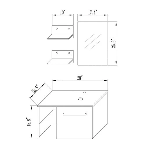 Puluomis Wall Mounted Bathroom Vanity, Double Wood Side Shelves With Mirror, 1-Door And 2-Shelves, Black Finish, 28-Inch 4 Puluomis Wall Mounted Bathroom Vanity, Double Wood Side Shelves With Mirror, 1-Door And 2-Shelves, Black Finish, 28-Inch - Image 2
