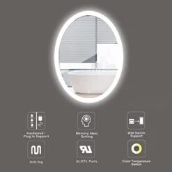 Illucid LED Mirror Oval 24x32 Inch， Anti-Fog Warm Light/Day Light Wall Mounted Bathroom Mirror Wall Switch Support Memory, Quick Hanging LED Mirrors For Bathroom -Moen Shop 41UpOTJgWdL
