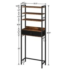 HOOBRO Over The Toilet Storage, 5 Tier Bathroom Organizer With Storage Drawer, Freestanding Bathroom Spacesaver With Laundry Hooks, Toilet Paper Holder, Stable And Sturdy, Rustic Brown BF51TS01 -Moen Shop 41VEONq1sqL