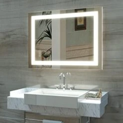 HAUSCHEN HOME 32 X 40 Inch LED Bathroom Mirror, Aluminum Frame With Wooden Effect, Wall Mounted Dimmable Vanity Mirror, Anti-Fog, 3-Color Warm/Natural/White Light, Horizonal & Vertical -Moen Shop 41VUl2aTcvL. AC