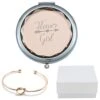 COFOZA Flower Girl Champagne Compact Pocket Makeup Mirror With Rose Gold Knot Bracelet And Gift Box For Wedding Proposal Gift