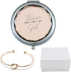 COFOZA Flower Girl Champagne Compact Pocket Makeup Mirror With Rose Gold Knot Bracelet And Gift Box For Wedding Proposal Gift -Moen Shop 41VdXpMbCaL. AC