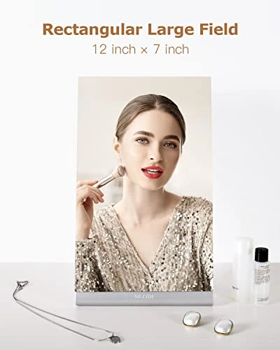NEZZOE Modern Makeup Mirror, 12" Length Aluminum Desk Mirror, Vanity Mirror For Counter, Bedroom, Bathroom, Dorm 4 NEZZOE Modern Makeup Mirror, 12" Length Aluminum Desk Mirror, Vanity Mirror For Counter, Bedroom, Bathroom, Dorm - Image 2