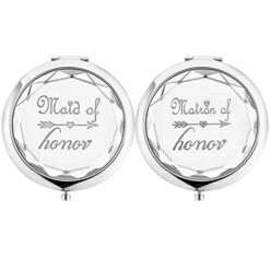 2 Pack Bridesmaid Proposal Gifts,1 Maid Of Honor Mirror 1 Matron Of Honor Mirror,Crystal Pocket Compact Makeup Mirror Wedding Bridesmaid Gifts Bachelorette Party Gifts For Bride (silver) -Moen Shop 41W5hGKyO7L 1