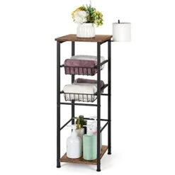 OYEAL Bathroom Floor Storage Cabinet 4 Tier Over The Toilet Storage Holder With Drawers Toilet Paper Holder Stand For Bathroom Laundry Room Entryway Kitchen Pantry, Rustic Brown -Moen Shop 41W7UcQvoPL