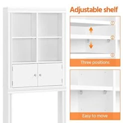 Yaheetech Over The Toilet Storage With 4 Open Storage Compartments And 2 Doors Cabinet, Freestanding Toilet Organizer For Bathroom, D8xW24xH67.5 In -Moen Shop 41WNuVhF3nL