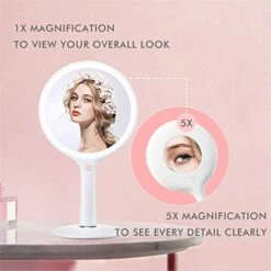 COSMIRROR Lighted Makeup Mirror With 3 Colors Dimmable Lighting, Round Makeup Vanity Mirror With 62 LED Lights, 1x/5x Magnification, Cordless Rechargeable Handheld Light Up Mirror (White) -Moen Shop 41WQLzbAbDL