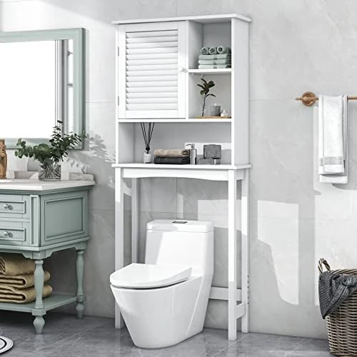 Over The Toilet Storage, 3 Tier Over Toilet Bathroom Organizer With 2 Open Shelves And 1 Cabinet, Above Toilet Storage Cabinet With 2 Doors, Bathroom Space Saver For Restroom (Gray, 24.8"x7.8"x76.8") 10 Over The Toilet Storage, 3 Tier Over Toilet Bathroom Organizer With 2 Open Shelves And 1 Cabinet, Above Toilet Storage Cabinet With 2 Doors, Bathroom Space Saver For Restroom (Gray, 24.8"x7.8"x76.8") - Image 8