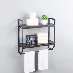 2-Tier Metal Industrial 23.6" Bathroom Shelves Wall Mounted,Rustic Wall Shelf Over Toilet,Towel Rack With Towel Bar,Utility Storage Shelf Rack, Floating Shelves Towel Holder,Black Brush Silver -Moen Shop 41WVanm8bWL. AC