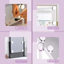 Impressions Vanity Hollywood Tri-Tone Makeup Mirror With 6 LED Bulbs, Vanity Dressing Mirror With 360 Degree Swivel And Soft Touch Sensor Dimmer Switch (Black) -Moen Shop 41X0R504NIL