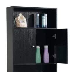 PQXM Over The Toilet Storage Cabinet, 77''H Over Toilet Bathroom Organizer With 2 Open Shelves And Double Doors Cabinet, Black 10 PQXM Over The Toilet Storage Cabinet, 77''H Over Toilet Bathroom Organizer With 2 Open Shelves And Double Doors Cabinet, Black -Moen Shop 41XGNJrgFmL