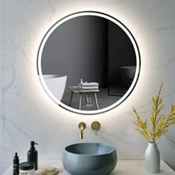 KWW 32 Inch Large Modern LED Round Bathroom Vanity Mirror, Color Temperature Adjustable, Anti-Fog Dimmable Lights, Easy To Install, Wall Mounted Makeup Mirror With Smart Touch Button -Moen Shop 41Xf7ZfJekL. AC