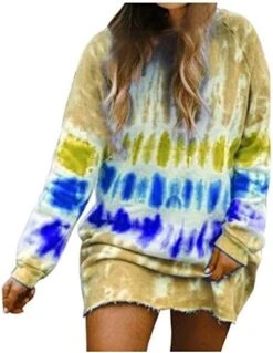 Franterd Women's Tie-Dye Sweatshirts Oversized Long Sleeve Crewneck Loose Casual Mini Dress -Moen Shop 41XxdZ9qvL. AC