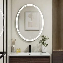 BuLife 28 X 20 Inch Oval LED Bathroom Mirror Anti-Fog 3 Colors Light Dimmable Wall Mounted Lighted Bathroom Vanity Mirror Memory Makeup Mirror Touch Switch -Moen Shop 41Y342KnVLL. AC