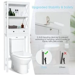 Over The Toilet Storage Cabinet, 65''Over The Toilet Storage Cabinet With Adjustable Bottom Bar, 2 Open Shelves, 2 Drawers, Anti-tip Devices, Freestanding Above Toilet Storage Cabinet (White) -Moen Shop 41YOKsW7fVL