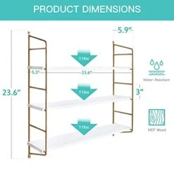 BOLUO Gold Wall Shelf - Bathroom Shelves Modern Decor Living Room Bedroom Kitchen Adjustable 24 Inch Long, White And Gold -Moen Shop 41YWcf5RYeL