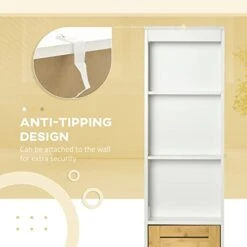 Kleankin Tall Bathroom Storage Cabinet, Free Standing Bathroom Cabinet Slim Side Organizer With 3 Shelves And Bamboo Cabinet, White/Natural -Moen Shop 41YuyW9EvZL