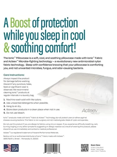 Ionic Fabric Antimicrobial Pillowcase, USA, With Acteev Active Zinc Ion Protection Technology (Travel) 3 Ionic Fabric Antimicrobial Pillowcase, USA, With Acteev Active Zinc Ion Protection Technology (Travel)