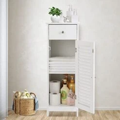 Noskatu Bathroom Floor Cabinet Small Storage Corner Floor Cupboard With A Single Shutter Door And Drawer Narrow Bathroom Cabinet For Bathroom Bedroom Living Room Kitchen White -Moen Shop 41ZjBnTjHXL