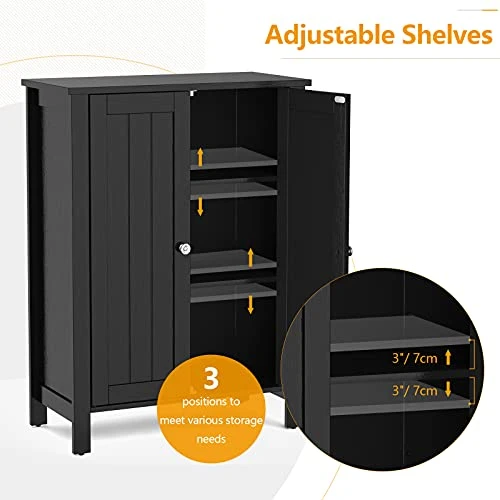 Tangkula Bathroom Floor Cabinet, Free Standing 3 Tier Storage Cabinet With Double Door & Adjustable Shelf, Wooden Bathroom Cabinet For Home Office, 23.5 X 12 X 31.5 Inches (Black) 5 Tangkula Bathroom Floor Cabinet, Free Standing 3 Tier Storage Cabinet With Double Door & Adjustable Shelf, Wooden Bathroom Cabinet For Home Office, 23.5 X 12 X 31.5 Inches (Black) - Image 3